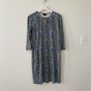 J Jill Women’s 3/4 Sleeve Paisley Print Blue Dress